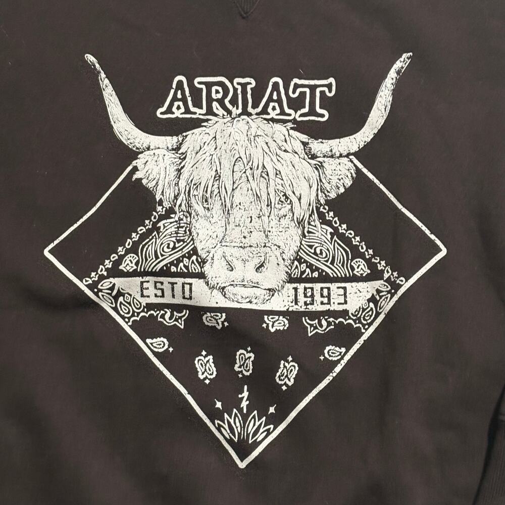 Ariat Women’s Crewneck Sweatshirt Brown Paisley Brown Cattle Steer Oversized MED - Picture 2 of 6